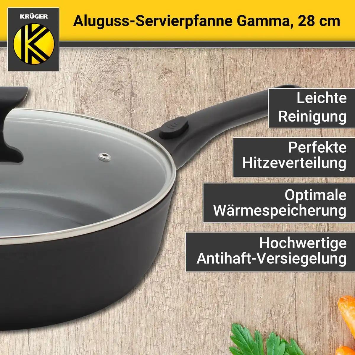 Bild 2 von Karl Krüger - Aluguss Servierpfanne Gamma rund mit Glasdeckel, 28 cm