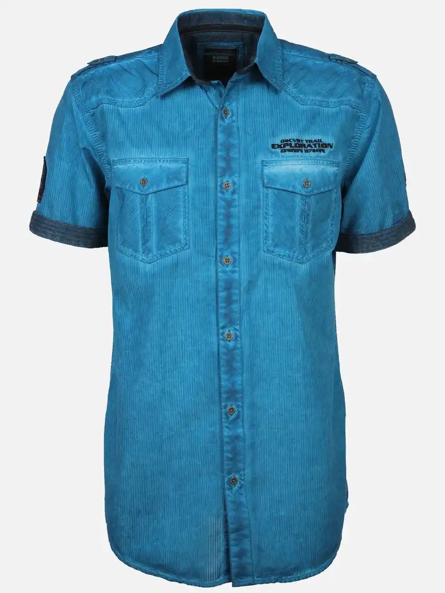 Bild 1 von Herren Freizeithemd mit Brusttaschen in Oilwash-Optik Türkis