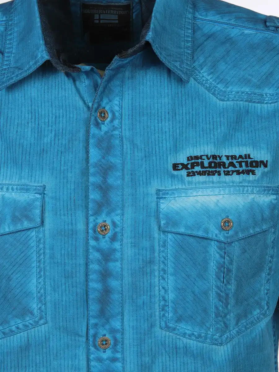 Bild 3 von Herren Freizeithemd mit Brusttaschen in Oilwash-Optik Türkis