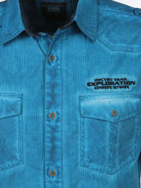 Bild 3 von Herren Freizeithemd mit Brusttaschen in Oilwash-Optik Türkis