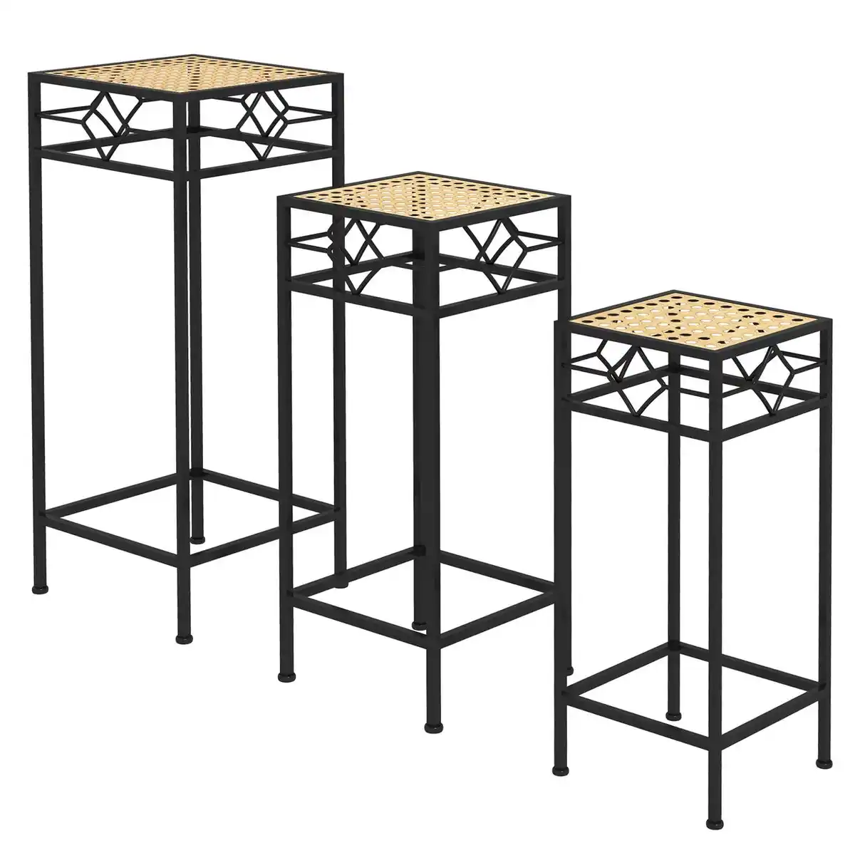 Bild 1 von 3-tlg. Pflanzenständer Blumenhocker Blumentopfhalter mit Rattanoptik