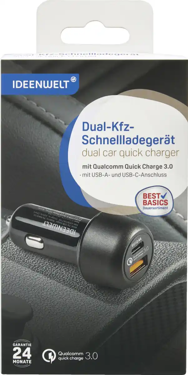 Bild 1 von IDEENWELT Best Basics Dual-Kfz-Schnellladegerät