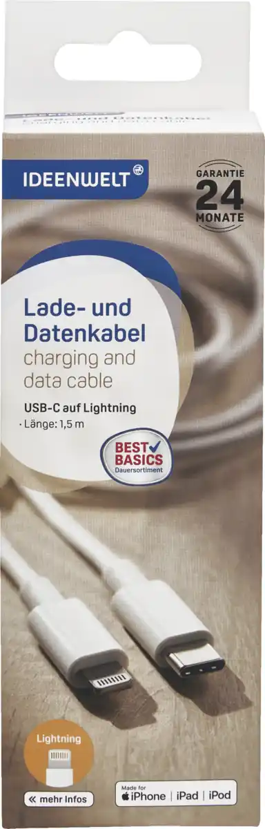 Bild 1 von IDEENWELT Best Basics Lade- und Datenkabel UBS-C auf Lightning