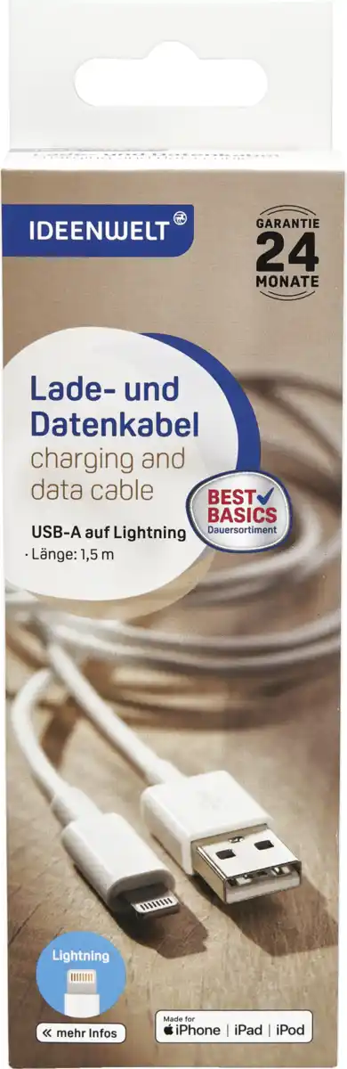 Bild 1 von IDEENWELT Best Basics Lade- und Datenkabel USB-A auf Lightning