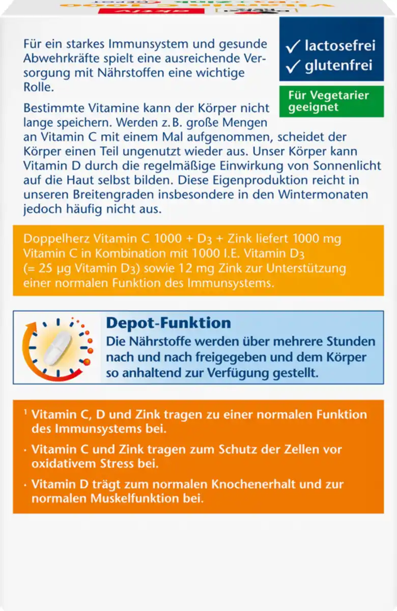 Bild 4 von Doppelherz Großpackung Doppelherz Vitamin C 1000 + D3 + Zink Depot, 143 g