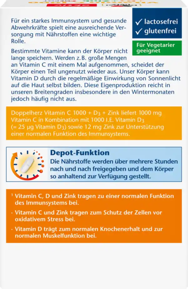 Bild 4 von Doppelherz Großpackung Doppelherz Vitamin C 1000 + D3 + Zink Depot, 143 g