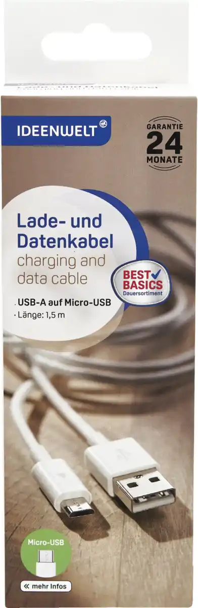 Bild 1 von IDEENWELT Best Basics Lade- und Datenkabel USB-A auf Micro-USB