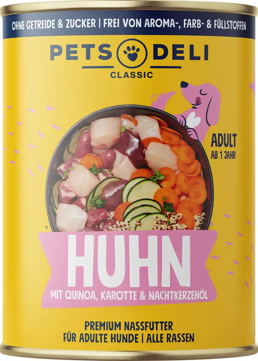 Bild 1 von Pets Deli Nassfutter Huhn mit Quinoa, Karotte & Nachtkerzenöl, 400 g