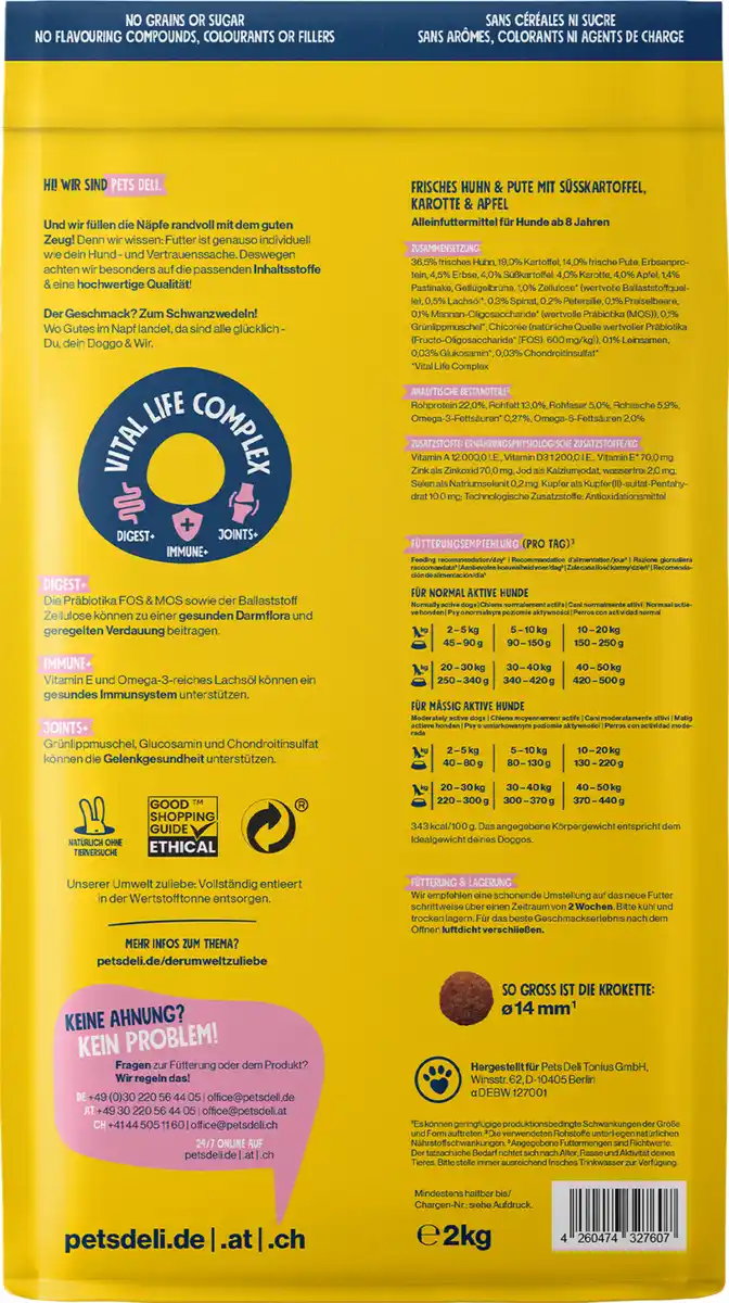 Bild 2 von Pets Deli Trockenfutter Senior Huhn & Pute mit Süßkartoffel, Karotte und Apfel, 2 kg