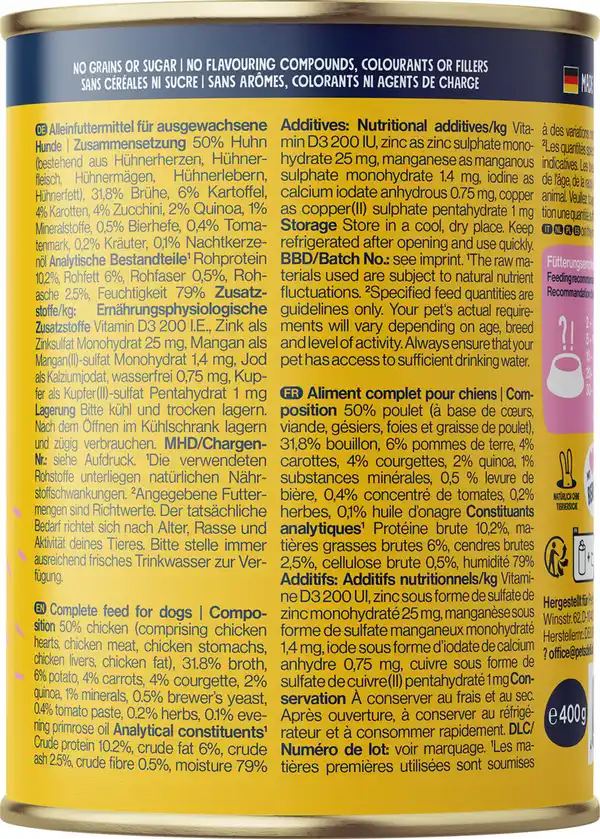 Bild 2 von Pets Deli Nassfutter Huhn mit Quinoa, Karotte & Nachtkerzenöl, 400 g