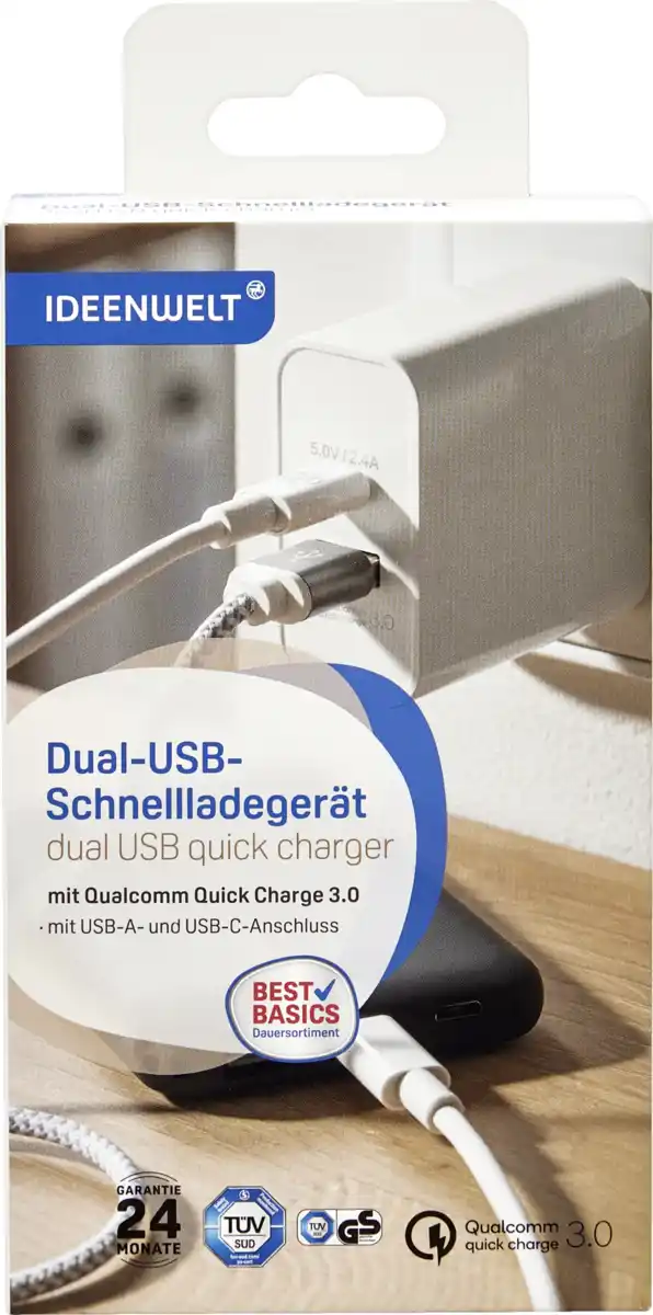Bild 1 von IDEENWELT Best Basics Dual-USB-Schnellladegerät