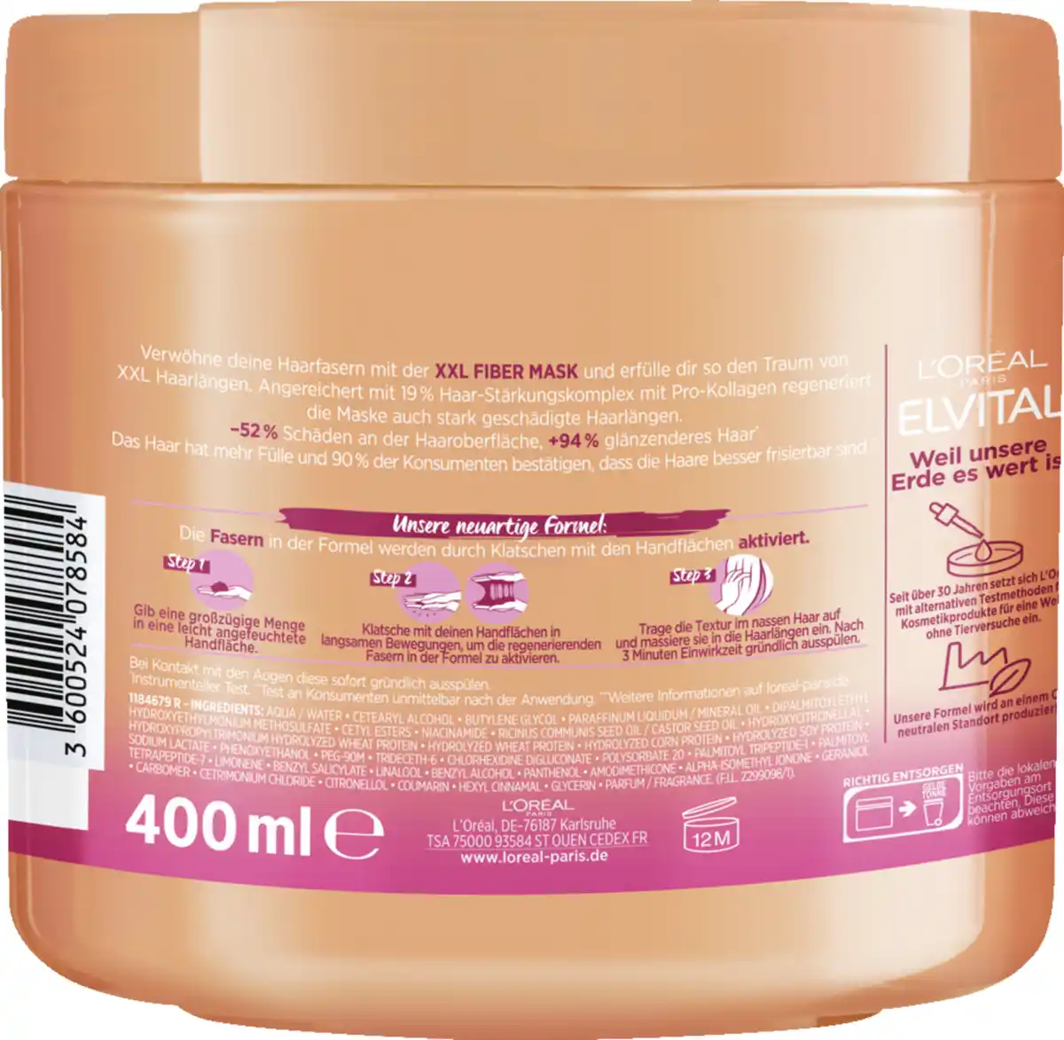 Bild 2 von L’Oréal Paris Elvital Dream Length XXL Fiber Mask, 400 ml
