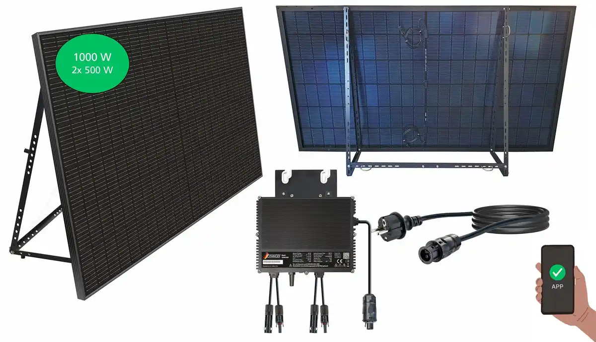 Bild 1 von Schwaiger Solar Balkonkraftwerk 1000 Watt Wifi fähig mit Aufständerung bifazial
