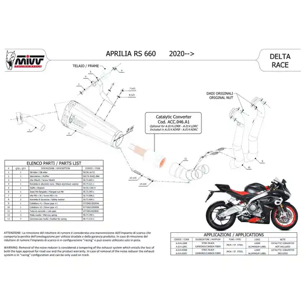 Bild 2 von MIVV Delta Race Auspuff 2-1 A.014.KDRB schwarz für RS/Tuono 660