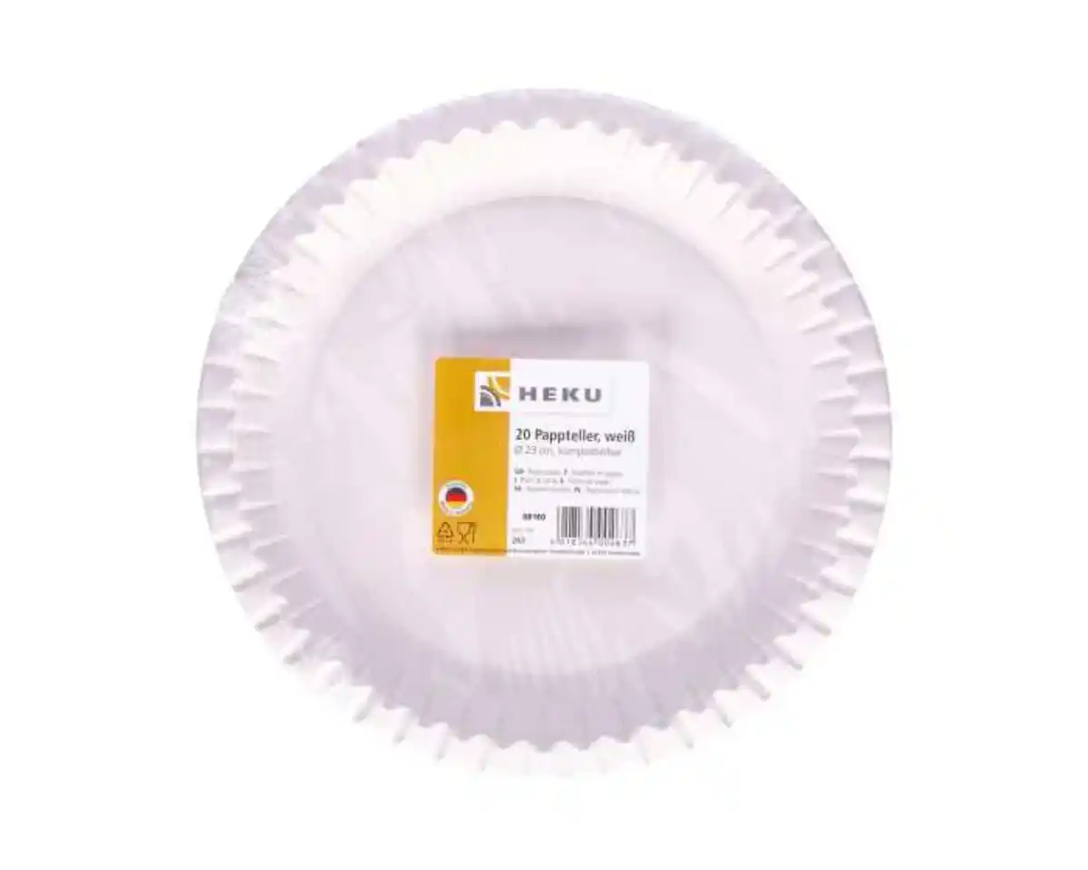 Bild 1 von Heku Pappteller kompostierbar Ø 23 cm weiß 20er