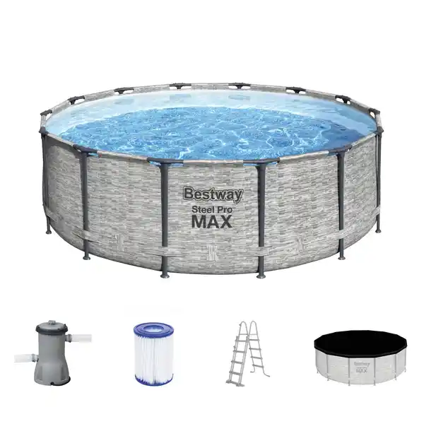 Bild 2 von Bestway Stahlrahmen-Pool Set Steel Pro Max Frame Ø 427 x 122 cm Rund Grau