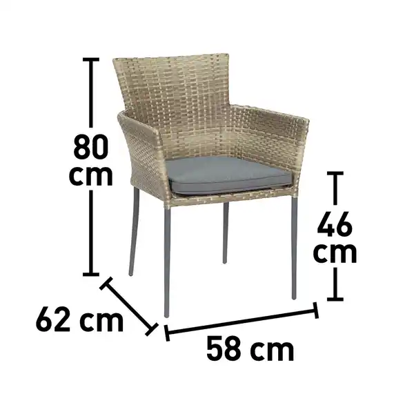 Bild 2 von Stapelstuhl Glenrio Polyrattan Grau mit Armlehnen inkl. Sitzkissen