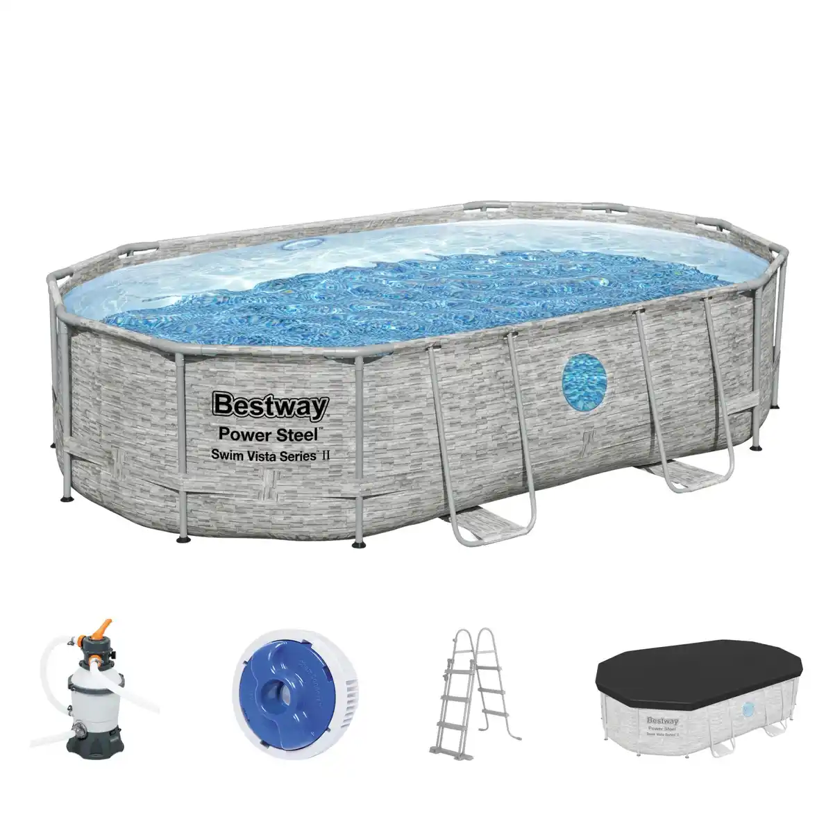 Bild 3 von Bestway Stahlrahmenpool Set Power Steel Swim Vista 488 x 305 x 107 cm Oval Grau