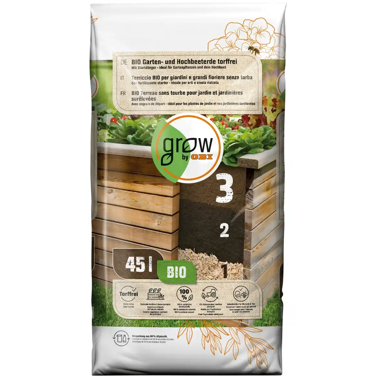 Bild 1 von GROW by OBI BIO Garten- und Hochbeeterde torffrei, 45l