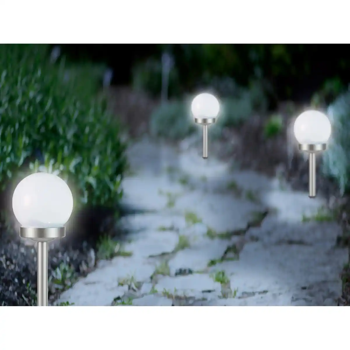 Bild 3 von Solar-Dekokugel mit Spieß Weiß-Silber