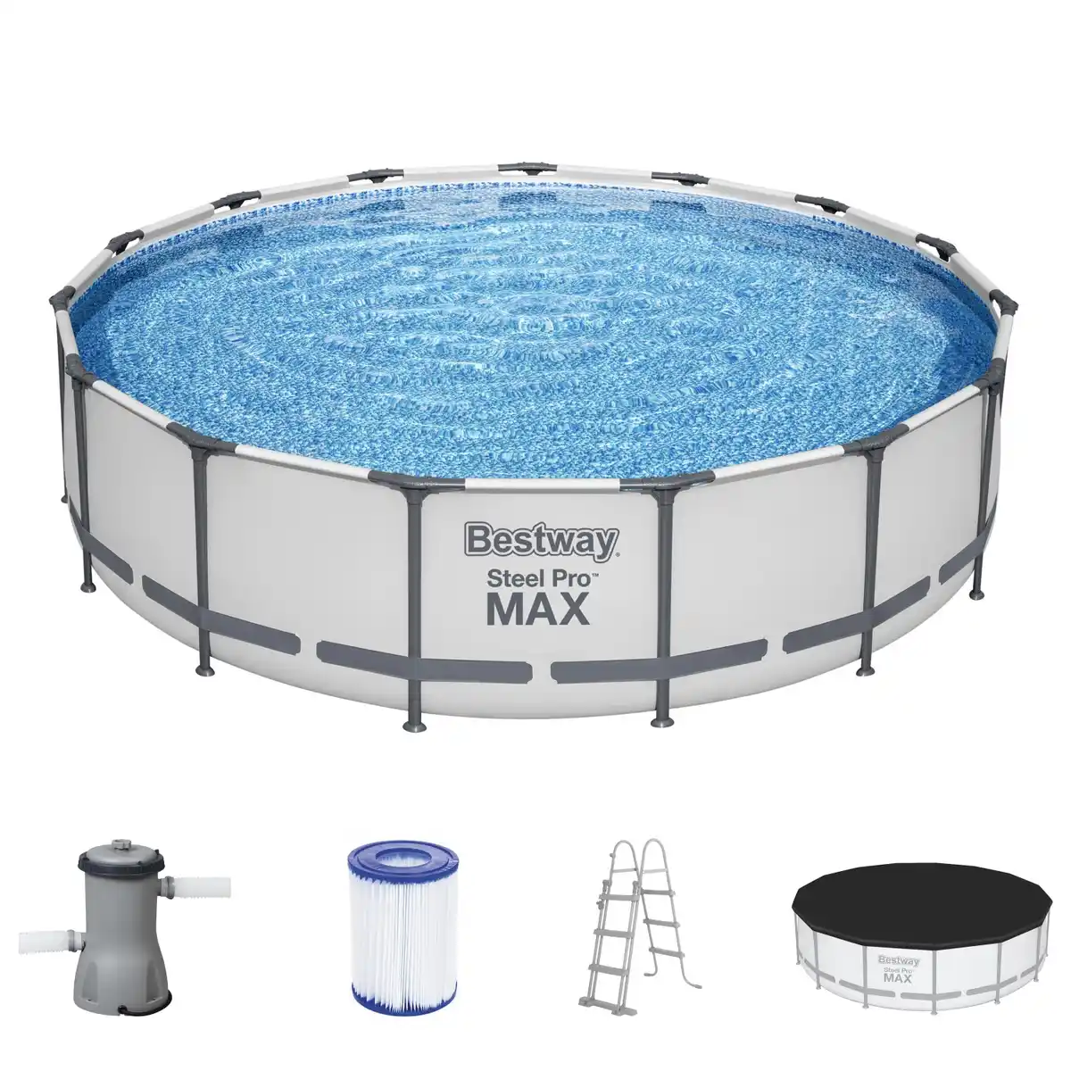 Bild 2 von Bestway Stahlrahmen-Pool Set Steel Pro Max Frame Ø 457 x 107 cm Rund Lichtgrau