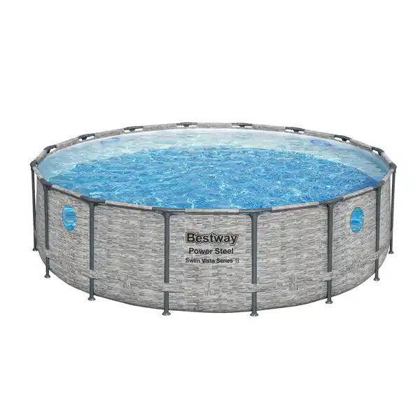 Bild 3 von Bestway Stahlrahmenpool Set Power Steel Swim Vista Ø 488 cm x 122 cm Rund Grau