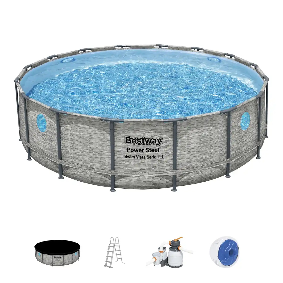 Bild 2 von Bestway Stahlrahmenpool Set Power Steel Swim Vista Ø 488 cm x 122 cm Rund Grau