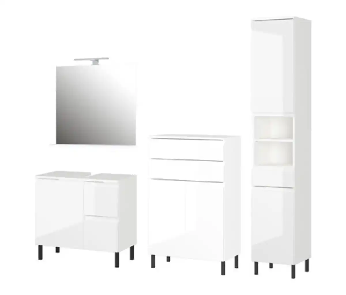 Bild 1 von Set »Salinas« klein mit Kommode, Hochschrank, Waschbeckenunterschrank und Spiegel, weiß