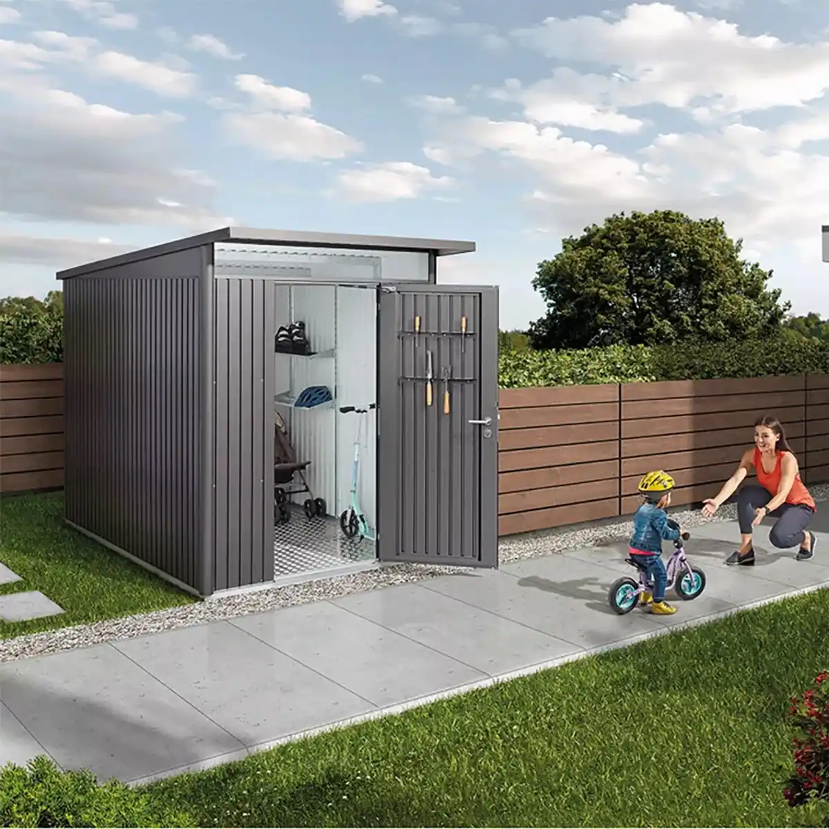 Bild 2 von Biohort Metall-Gerätehaus AvantGarde Gr. A3 dunkelgrau-metallic Standardtür