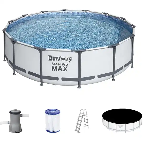 Bild 2 von Bestway Stahlrahmen-Pool Set Steel Pro Max Frame Ø 427 x 107 cm Rund Lichtgrau