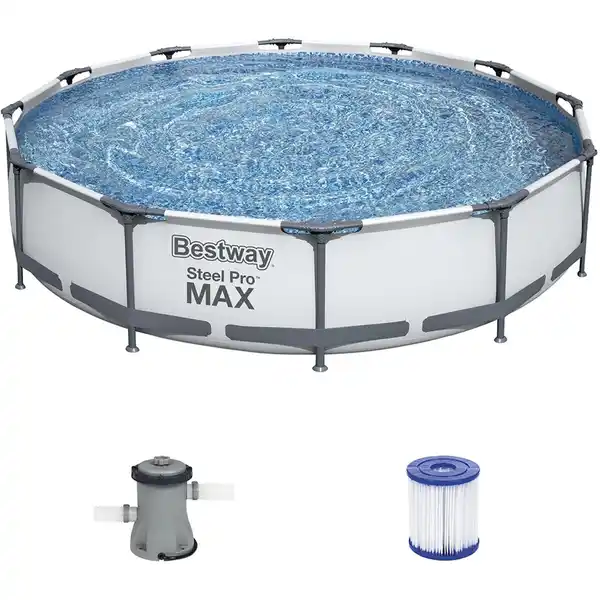 Bild 3 von Bestway Stahlrahmen-Pool Set Steel Pro Max Frame Ø 366 x 76 cm Rund Lichtgrau