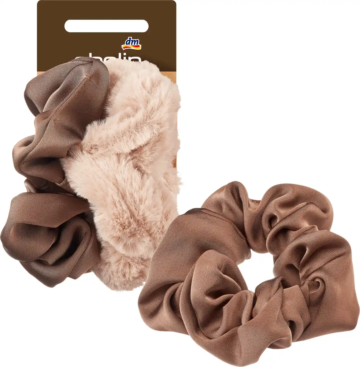 Bild 1 von ebelin Scrunchies Satinoptik, Kunstfell Braun-Töne