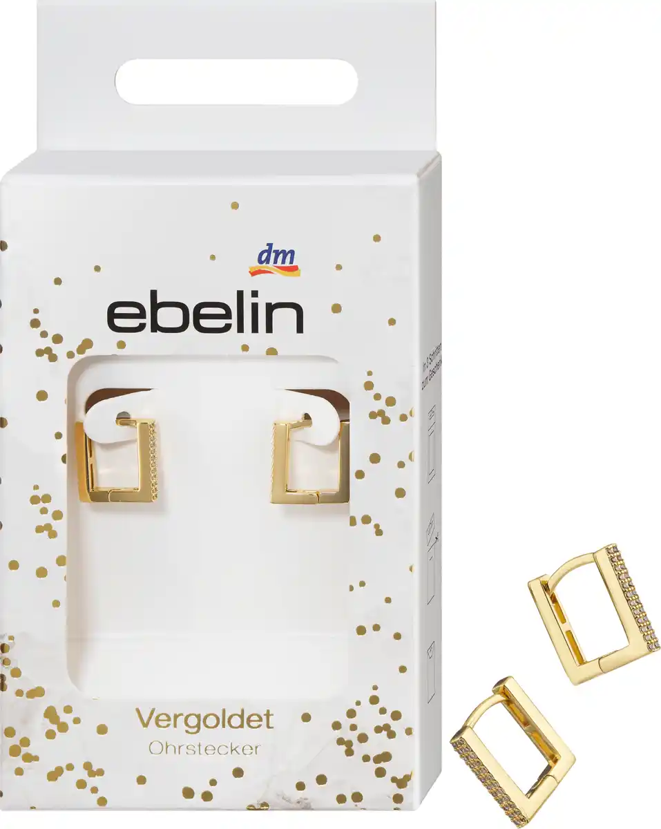 Bild 1 von ebelin Creolen viereckige Form mit Zirkoniasteinen / vergoldeter Modeschmuck