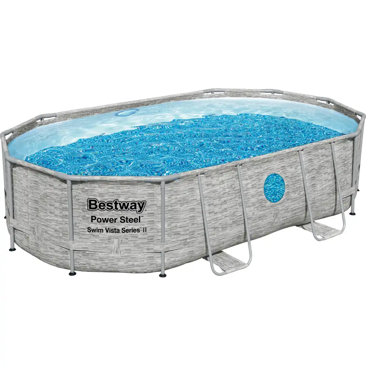 Bild 1 von Bestway Stahlrahmenpool Set Power Steel Swim Vista 488 x 305 x 107 cm Oval Grau