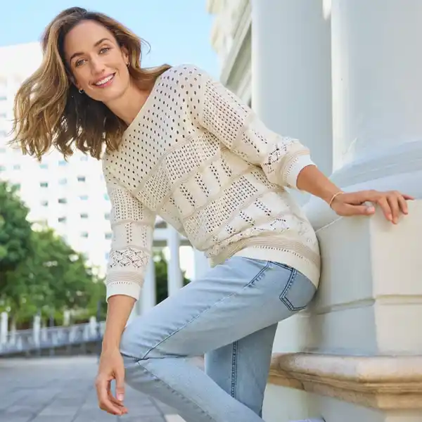 Bild 2 von Damen-Ajourpullover aus Baumwolle