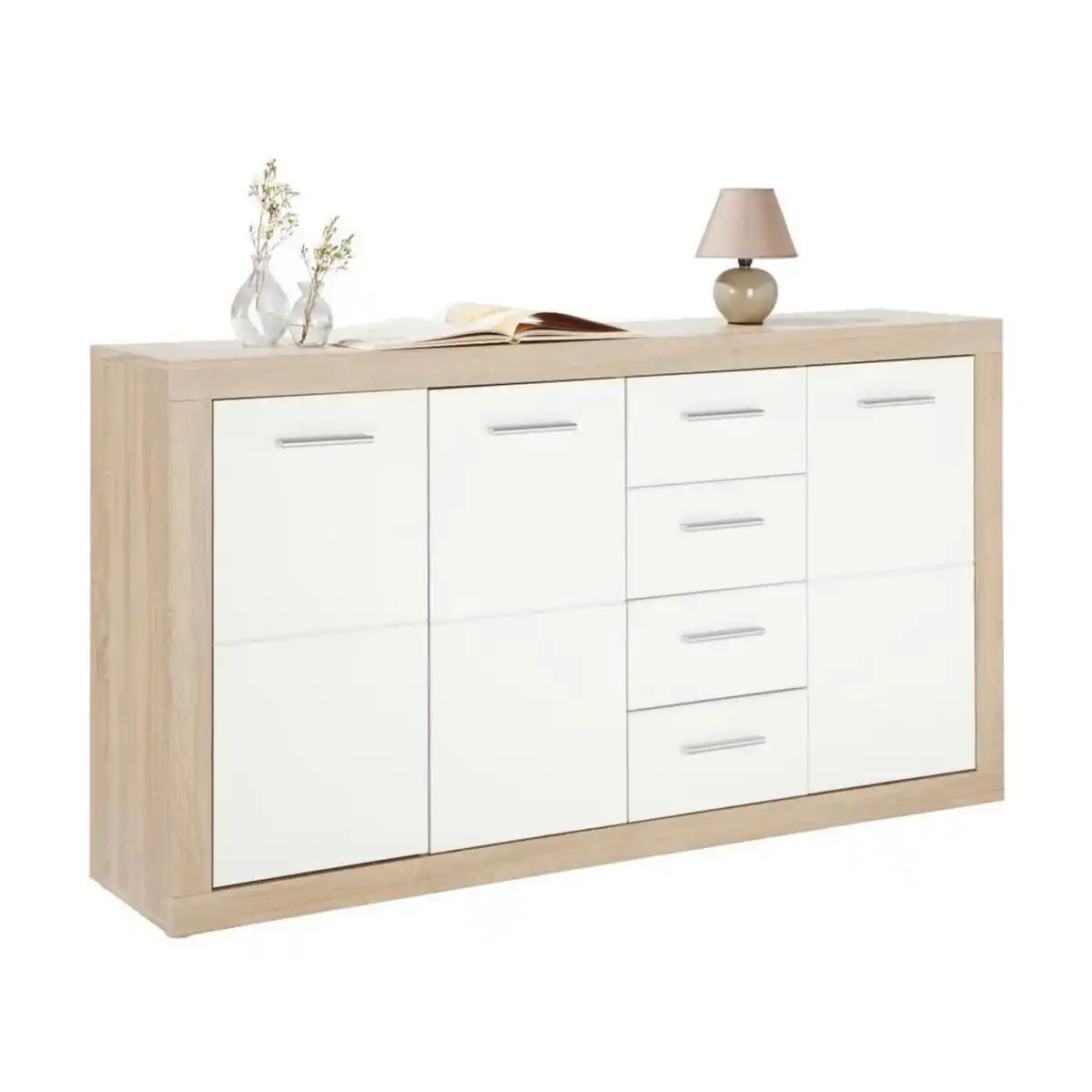 Bild 1 von Xora Kommode, Weiß, Sonoma Eiche, Holz, 2 Fächer, 4 Schubladen, 152x88x37 cm, Beimöbel erhältlich, stehend, Wohnzimmer, Kommoden & Sideboards, Kommoden