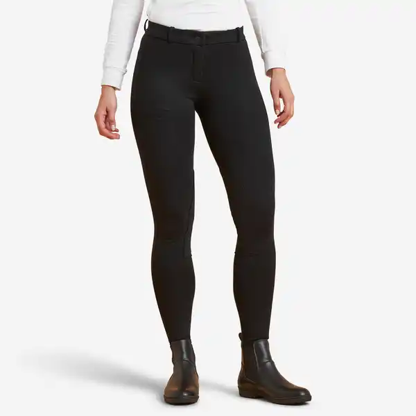 Bild 1 von FOUGANZA Reithose 100 Kniebesatz Stoff Damen schwarz