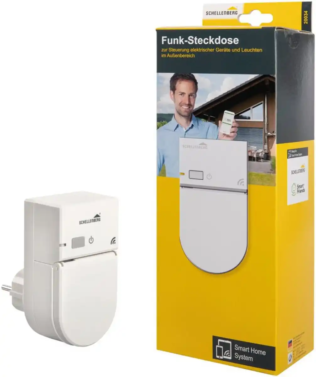 Bild 1 von SCHELLENBERG Funksteckdose Funk-Steckdose Außenbereich, max. 2100 W, 1-St., Zwischensteckdose m. Schutzklappe, spritzwasser- und wetterfest, 20034, Weiß
