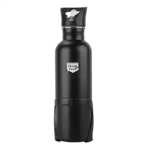 Trinkflasche 750 ml aus Edelstahl in Schwarz mit Halterung