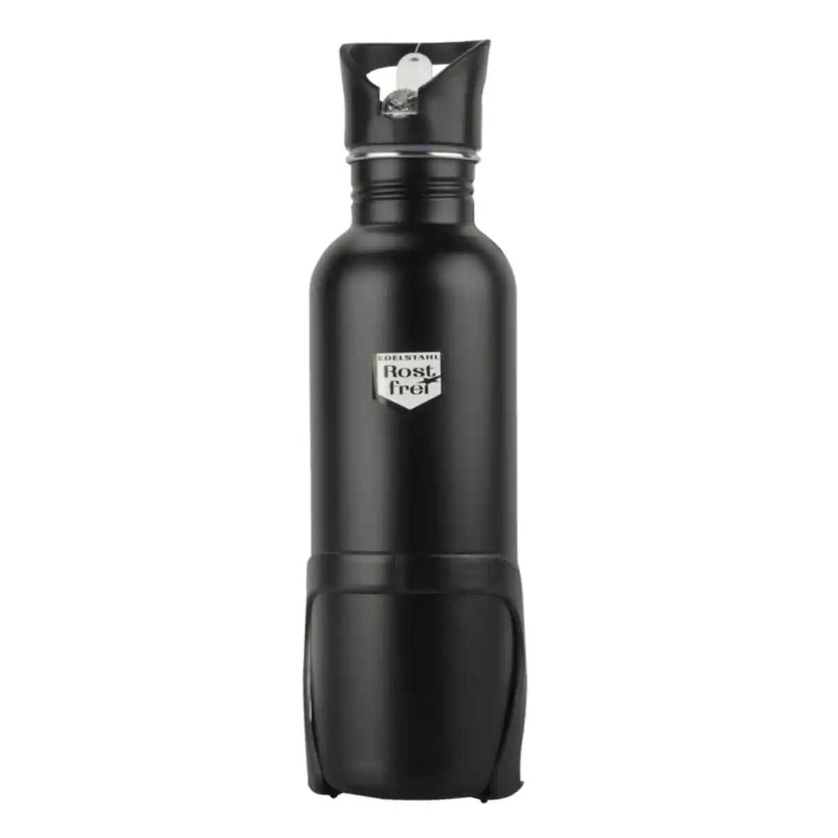 Bild 1 von Trinkflasche 750 ml aus Edelstahl in Schwarz mit Halterung