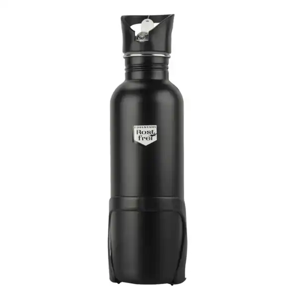 Bild 1 von Trinkflasche 750 ml aus Edelstahl in Schwarz mit Halterung