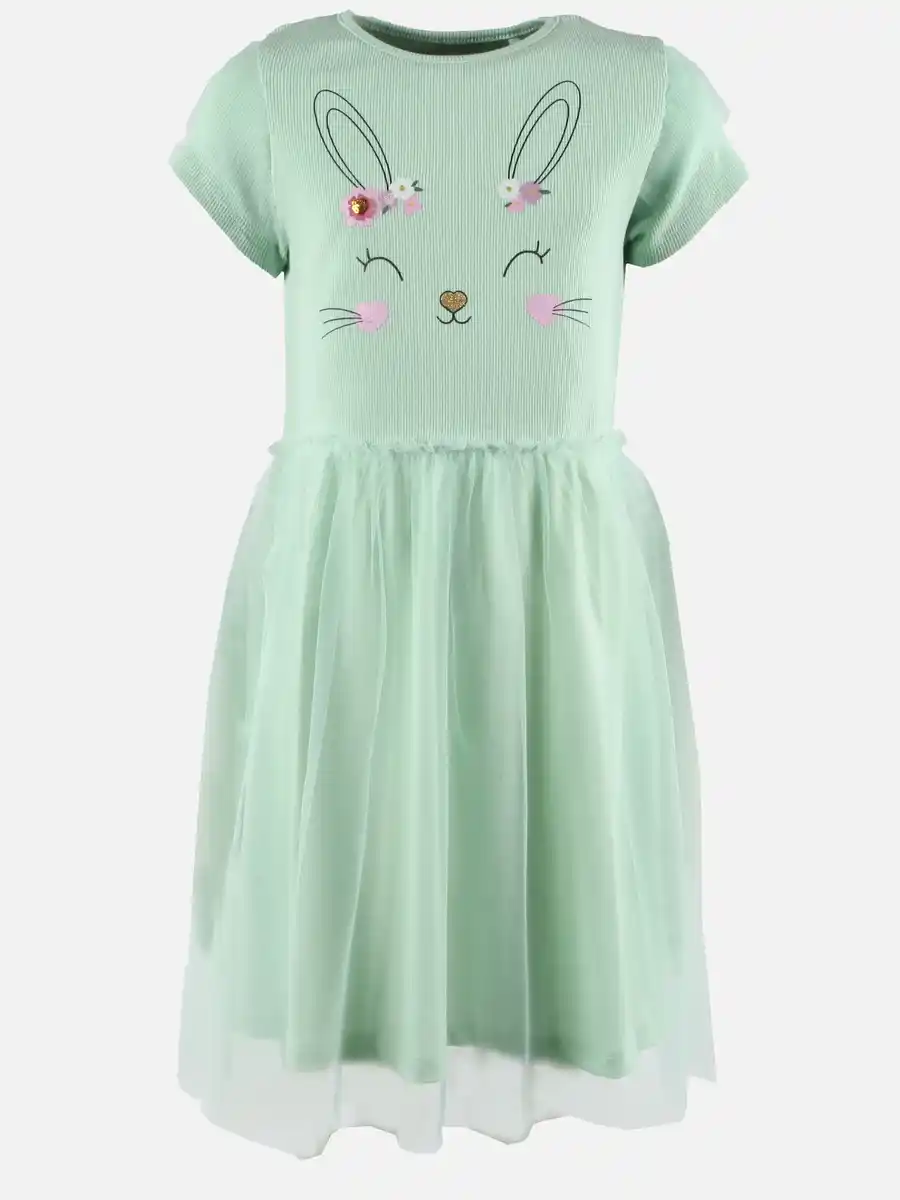 Bild 1 von Mädchen Kleid mit Hasenprint und Chiffonüberrock Grün