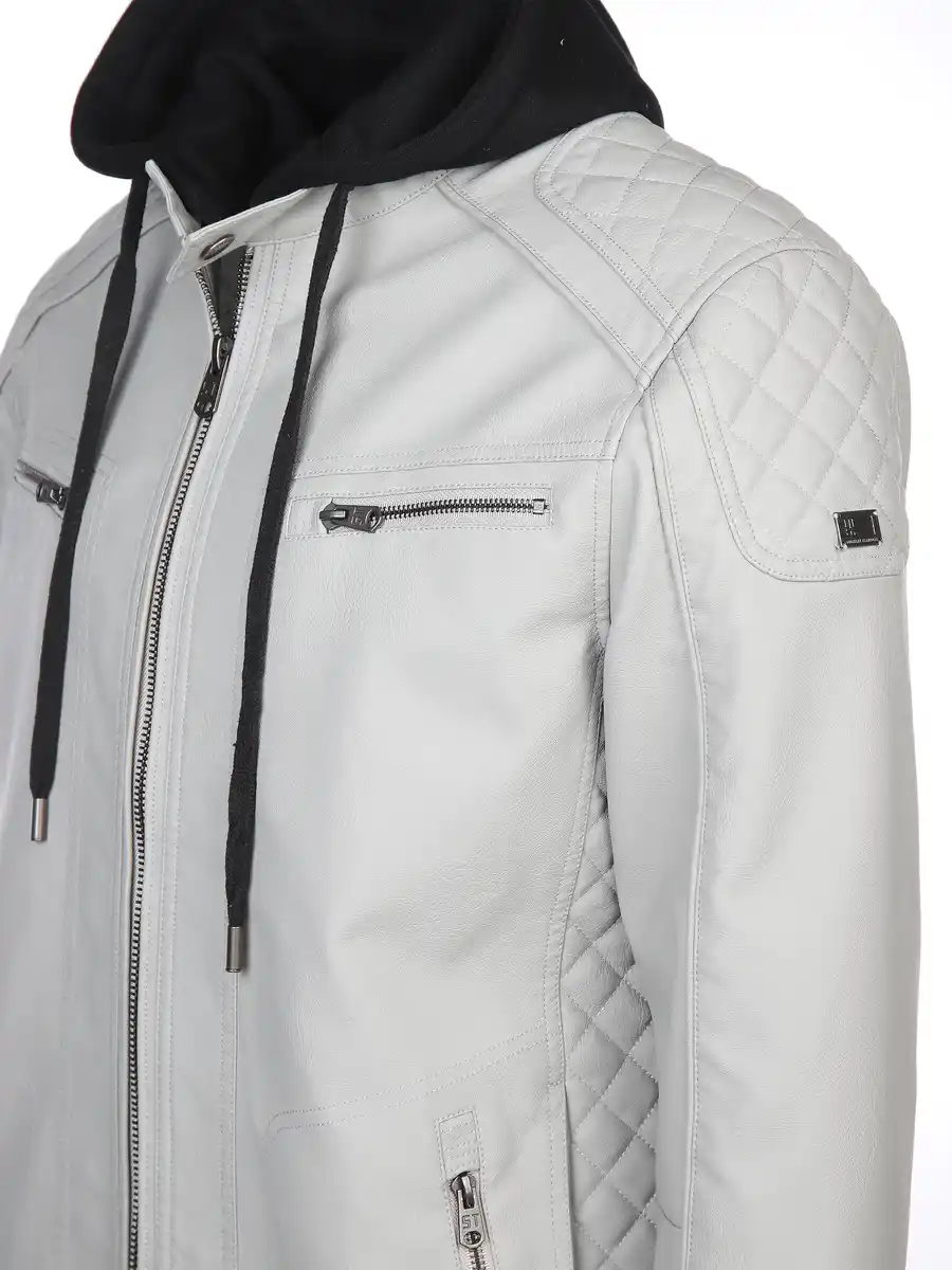 Bild 3 von Herren Bikerjacke mit abnehmbarer Kapuze Silber
