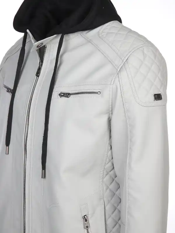 Bild 3 von Herren Bikerjacke mit abnehmbarer Kapuze Silber