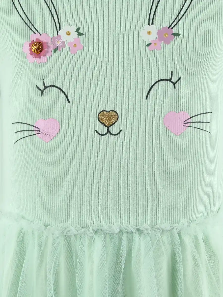 Bild 3 von Mädchen Kleid mit Hasenprint und Chiffonüberrock Grün