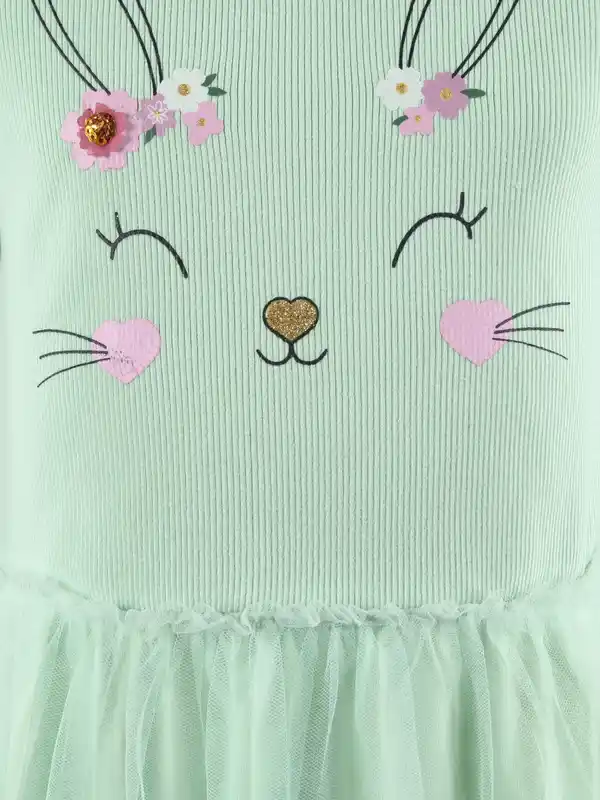 Bild 3 von Mädchen Kleid mit Hasenprint und Chiffonüberrock Grün