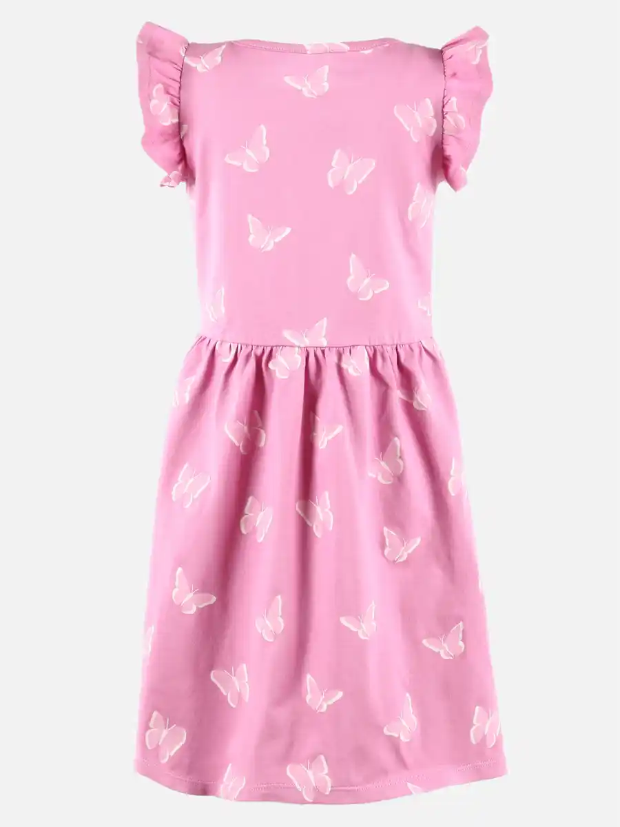 Bild 2 von Mädchen Kleid mit Flügelärmelchen und Alloverprint Pink