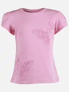 Mädchen Shirt mit Schmetterlings-Appliaktion Rosa