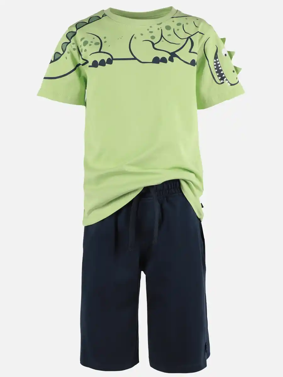 Bild 1 von Jungen T-Shirt mit Dinoprint und Sweatbermuda im Set Grün