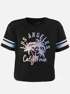 Mädchen Sportshirt mit Glitzerprint Schwarz